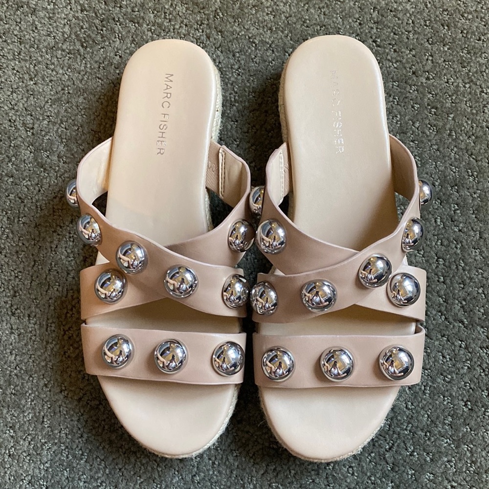 Marc Fisher Prisca Ball-Studded Espadrille Sandal